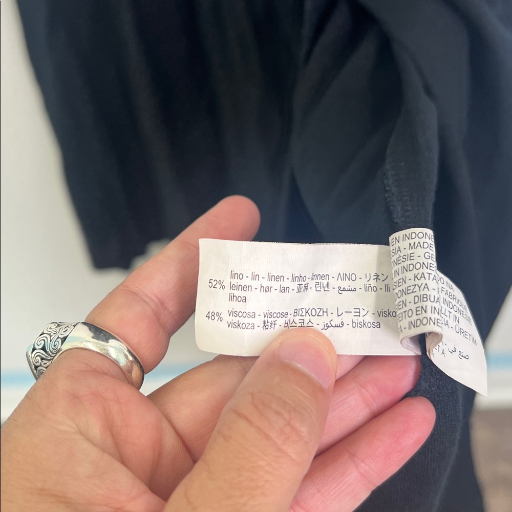 Zara - Black Linen Blend Short Sleeve Golden Button Belted Maxi Dress Size Small - Picture 6 of 10